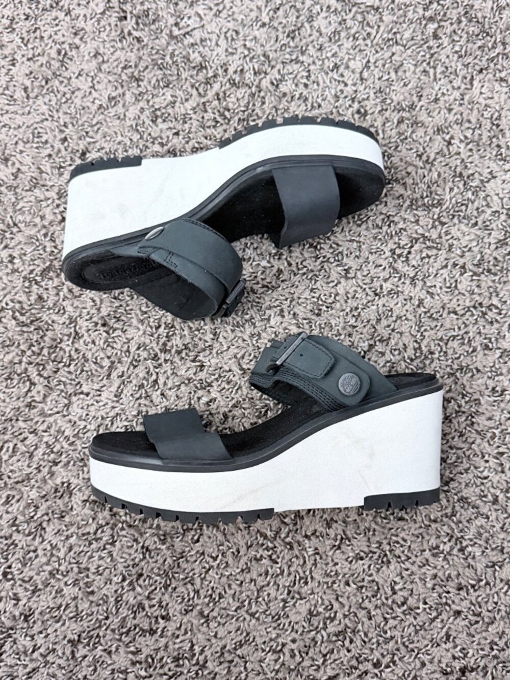 Timberland Koralyn Black White Wedge Sandals sz 7